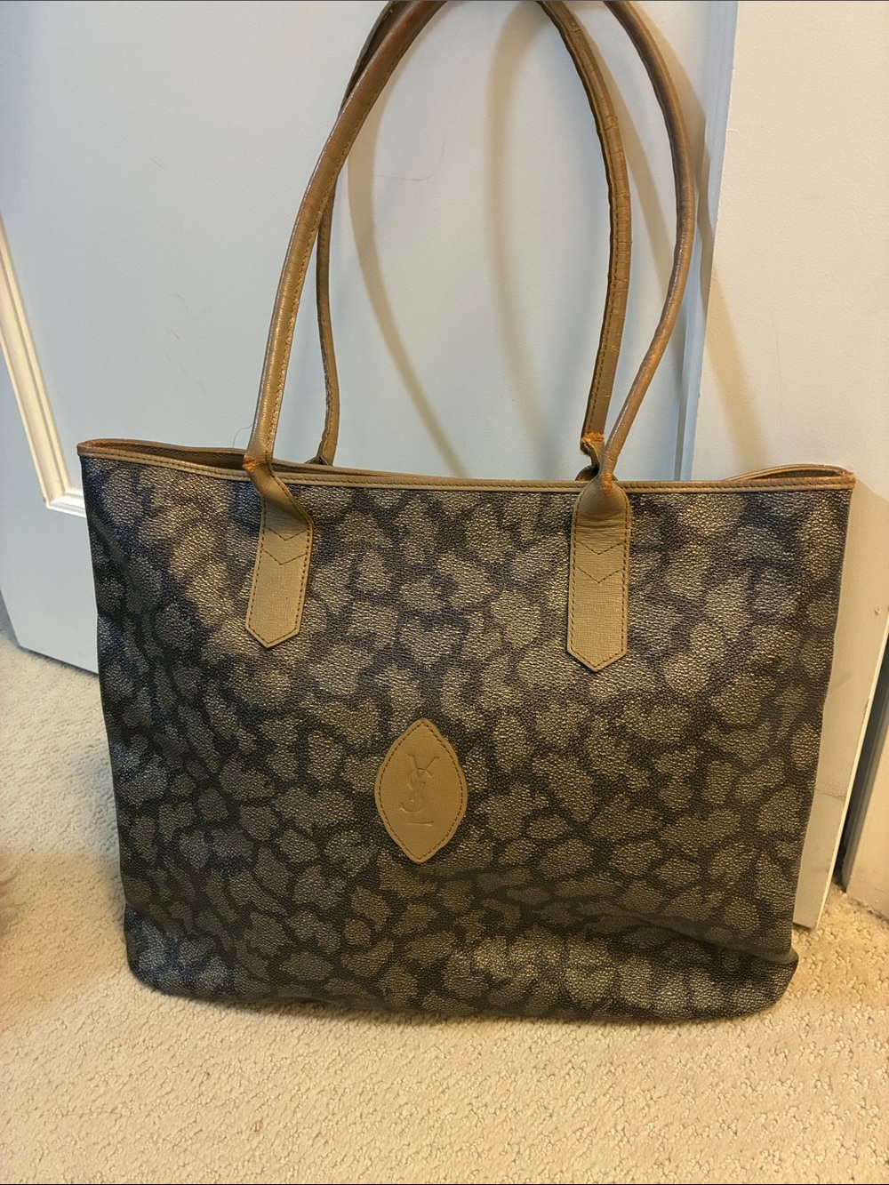 Vintage Yves Saint Laurent YSL Patterned Canvas Shoulder Tote Bagπ